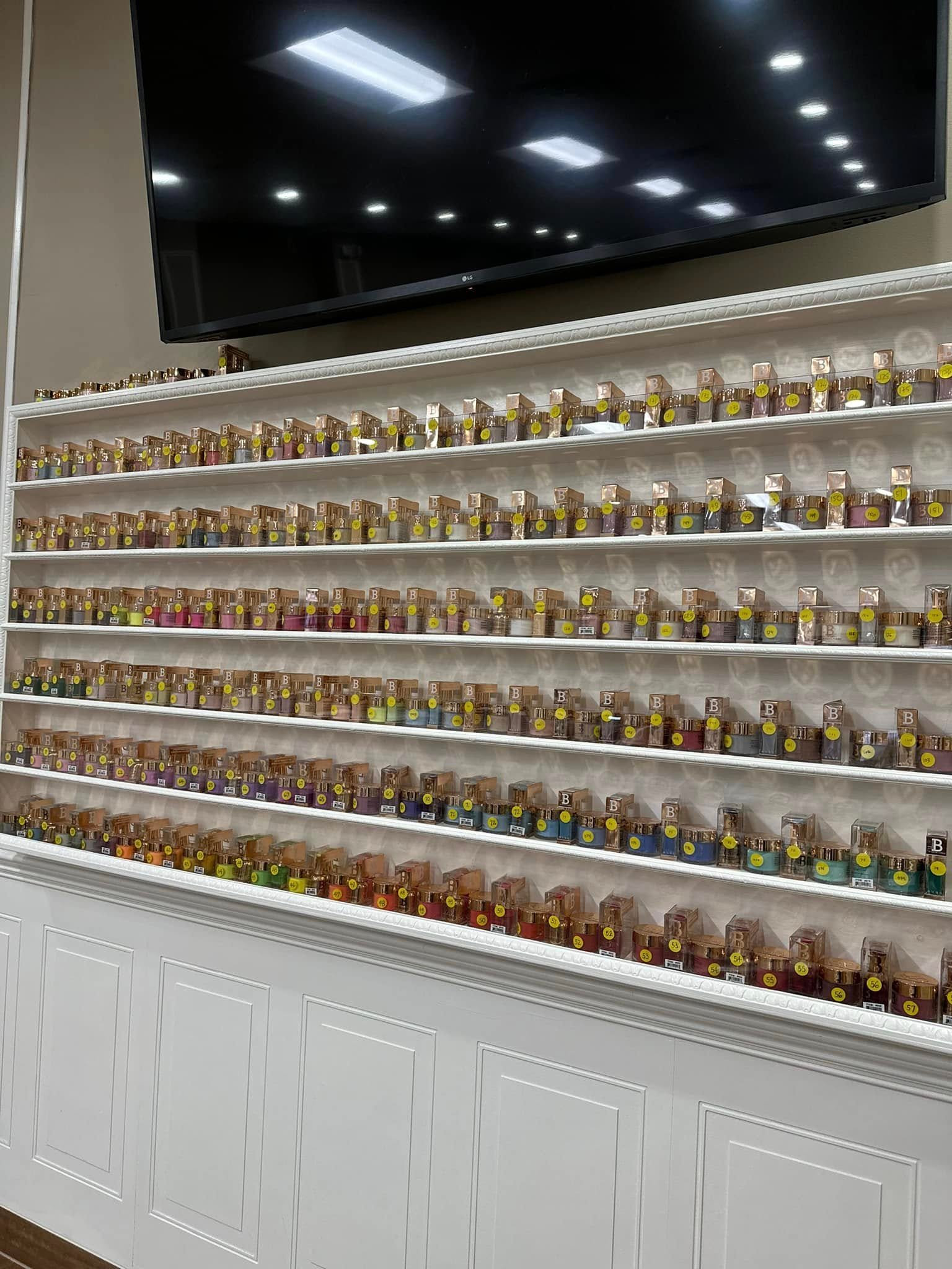 Polish display and TV area inside LaVie Nails salon